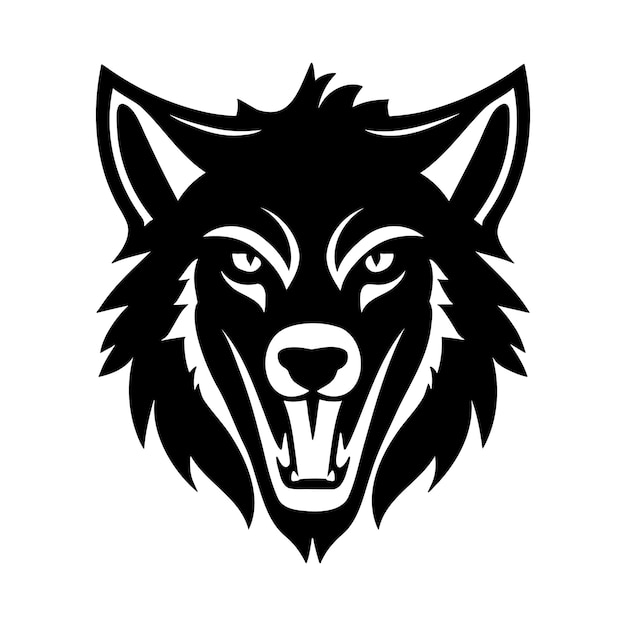 Lobo cabeza blanco y negro vector icono
