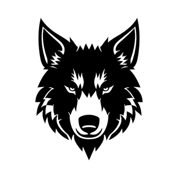 Lobo cabeza blanco y negro vector icono