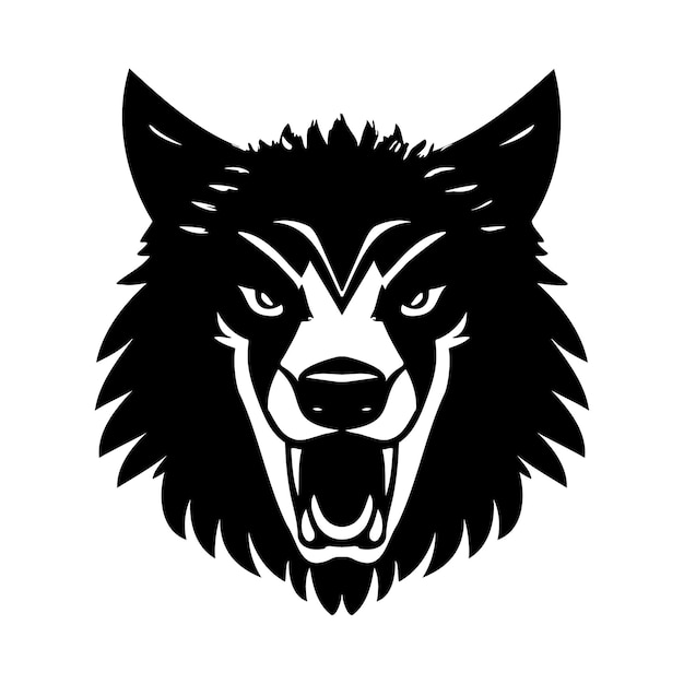 Lobo cabeza blanco y negro vector icono