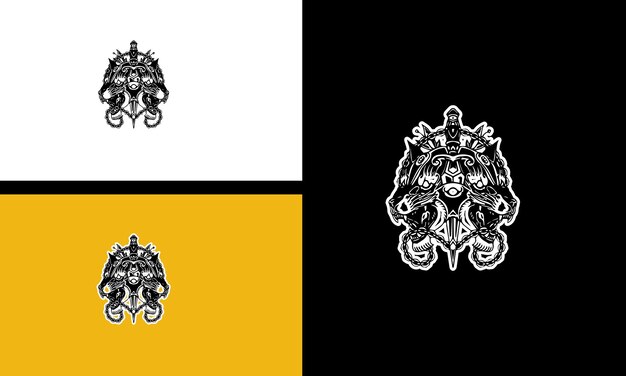 Lobo de cabeza y diseño de contorno de vector de cadena