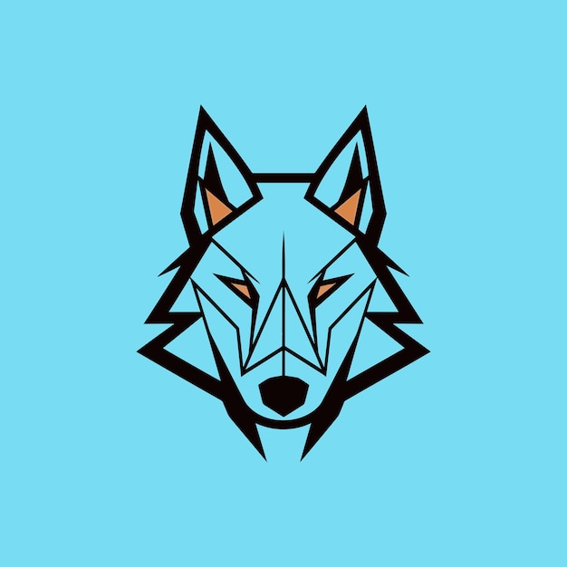 Lobo cara logo vector aislar sobre fondo azul pastel