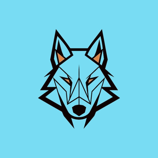 Lobo cara logo vector aislar sobre fondo azul pastel