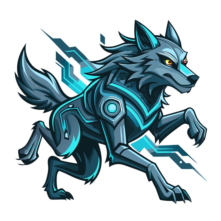 Vector el lobo cibernético ilustración de arte digital
