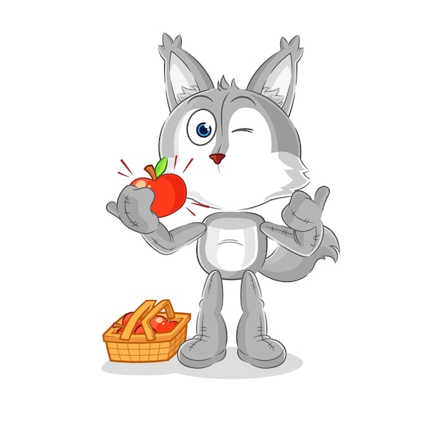 Lobo comiendo un vector de caracteres de ilustración de manzana