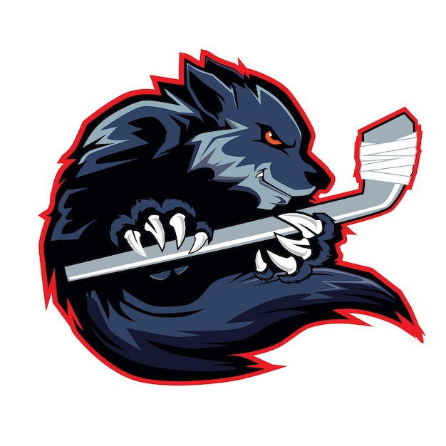 Lobo, deporte, mascota, hockey, logotipo