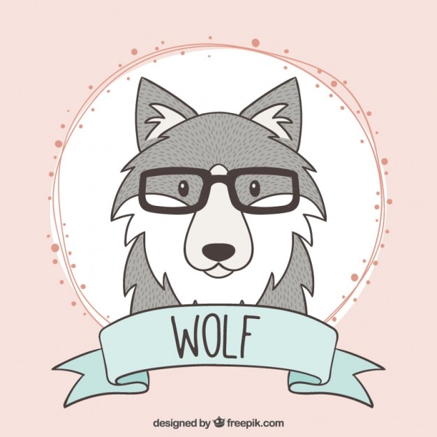 Lobo dibujado a mano con gafas