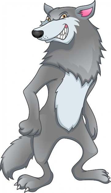 Lobo de dibujos animados sobre un fondo blanco.