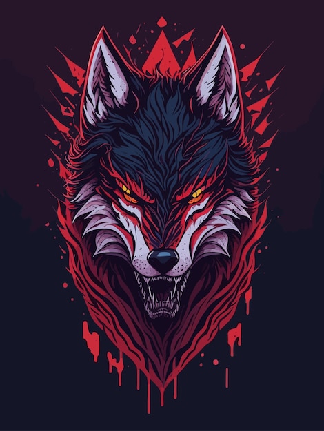 El lobo es un lobo de cara roja y fondo negro.