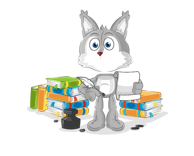Lobo escritor vector personaje de dibujos animados