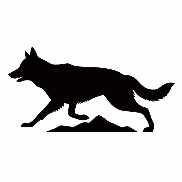 un lobo está en un fondo blanco con una silueta negra de un lobo