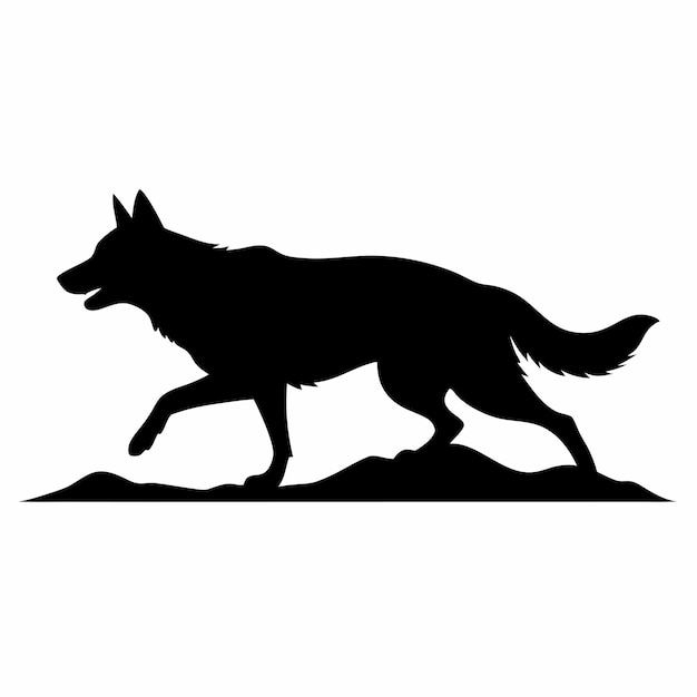 un lobo está en un fondo blanco con una silueta negra de un lobo