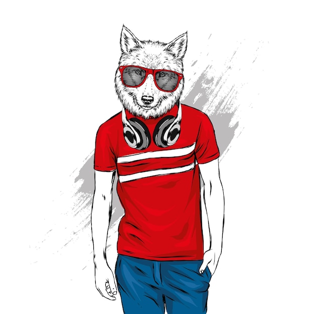 Vector lobo con estilo en una camiseta