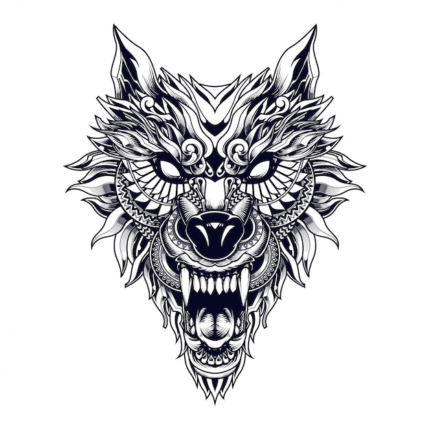 Vector lobo étnico ilustración y diseño de camiseta