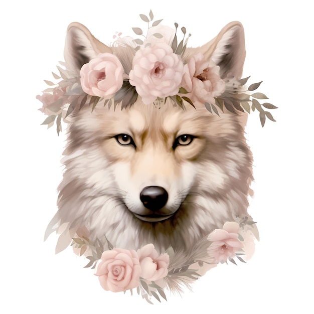 Lobo floral lindo vector acuarela