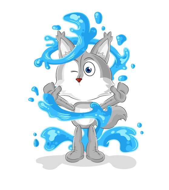 Lobo fresco con vector de dibujos animados de mascota de agua