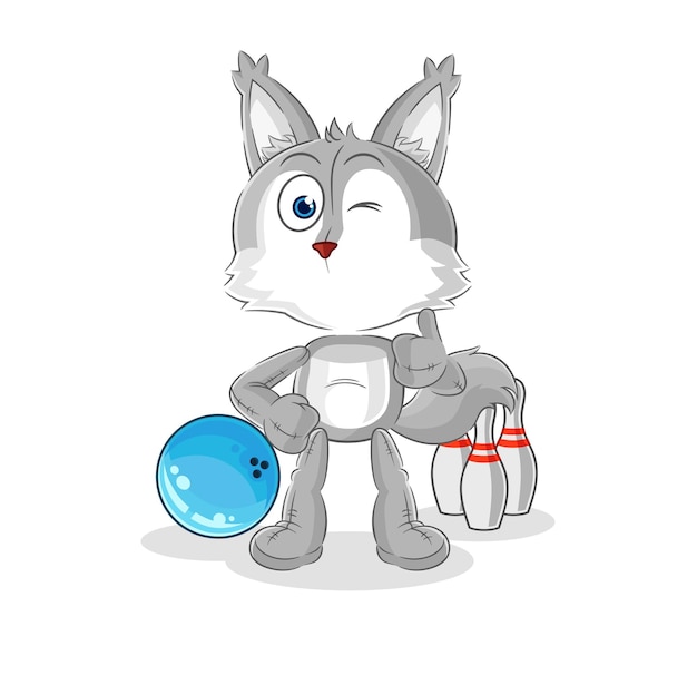 Lobo jugar bolos ilustración vector de caracteres