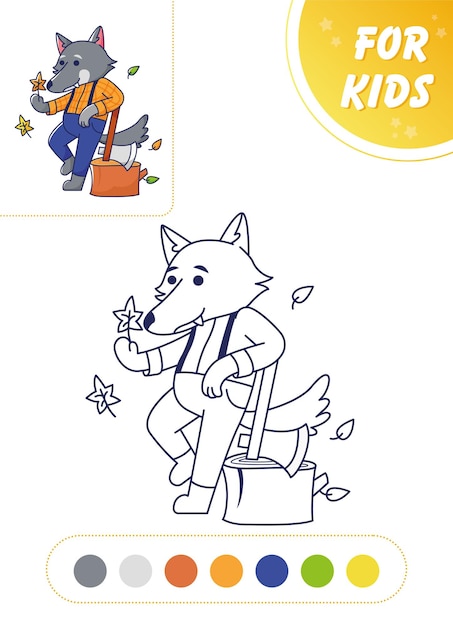 Lobo leñador con hacha Lindo animal Vector ilustración libro para colorear para niños