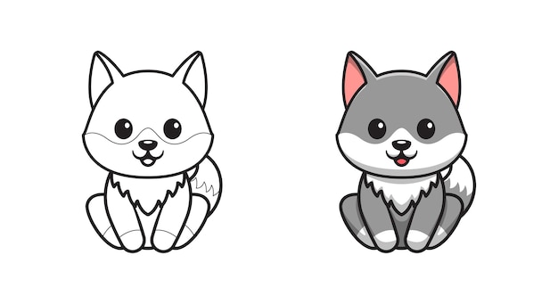 Lobo lindo está sentado páginas para colorear de dibujos animados para  niños | Vector Premium