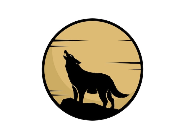 Vector lobo con luna llena detrás