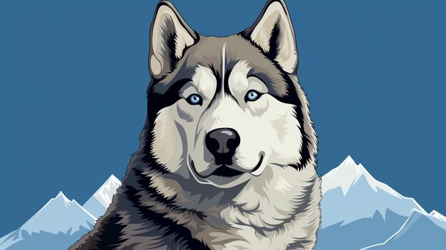 Vector un lobo con ojos azules y un fondo de cielo azul