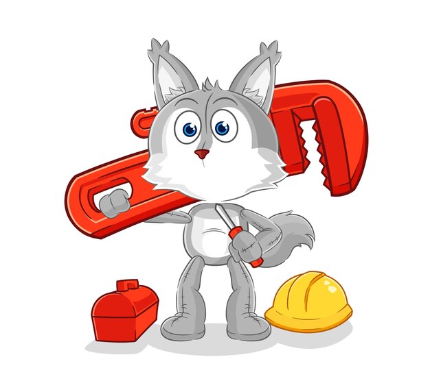 lobo, plomero, caricatura, caricatura, mascota, vector