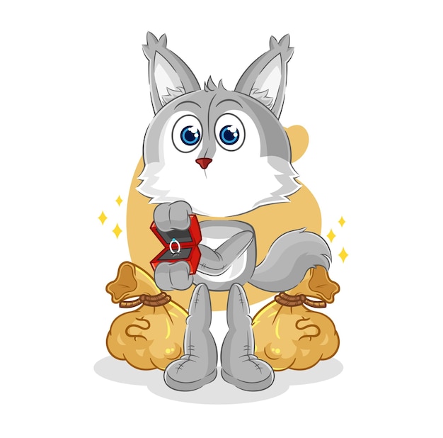 Lobo proponer con vector de mascota de dibujos animados de anillo
