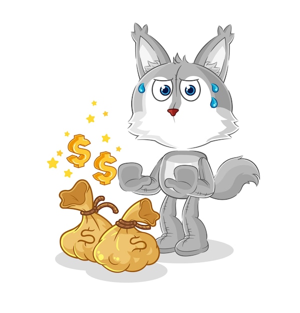 Lobo rechazar dinero ilustración vector de caracteres