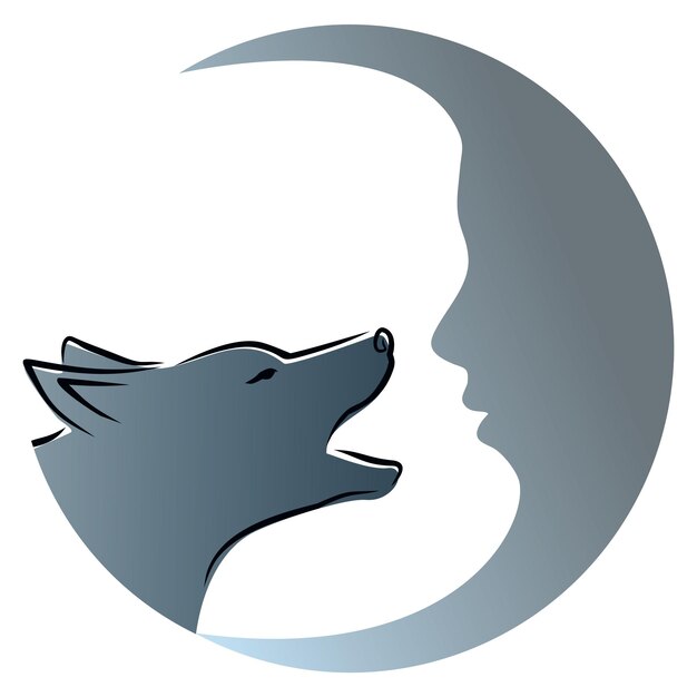 Un lobo solitario con la luna azul