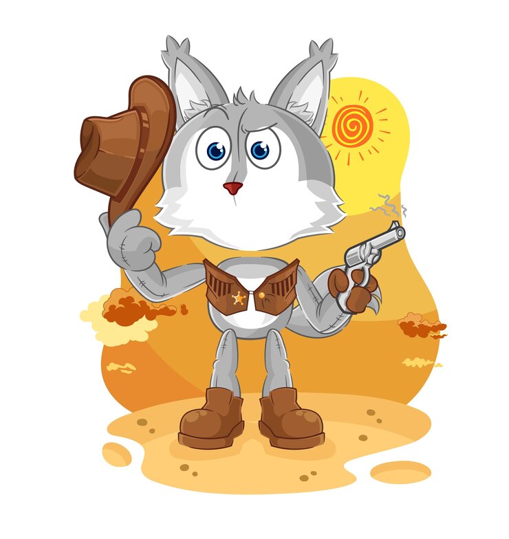 Vector lobo vaquero con vector de caracteres de pistola