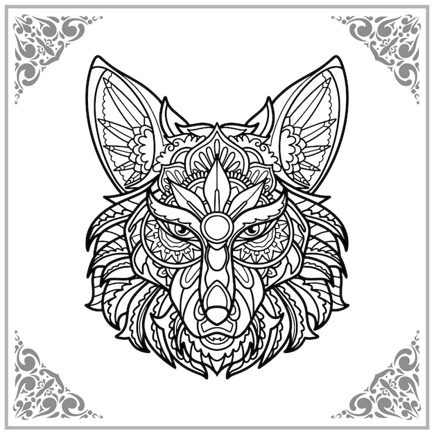 Lobo zentangle artes aislado sobre fondo blanco.