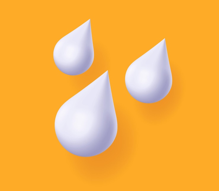 Vector loción de leche de gotas blancas icono 3d crema gráfica o yogur gotas líquidas dibujos animados render shampoo jabón