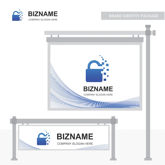 Vector lock logo de seguridad y diseño de cartelera