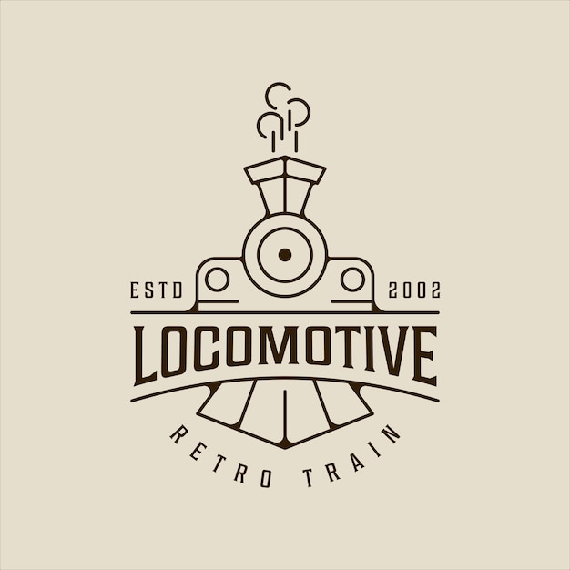 Locomotora línea arte logo vector ilustración minimalista simple plantilla icono diseño gráfico retro o vintage tren signo o símbolo para transporte con concepto de tipografía