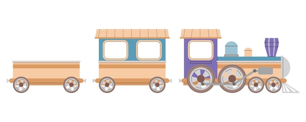 Locomotora de vapor de dibujos animados en fondo blanco Trenes de juguete para niños en estilo plano Ilustración infantil del transporte ferroviario para el diseño de telas, tarjetas de felicitación de papel tapiz, etc.