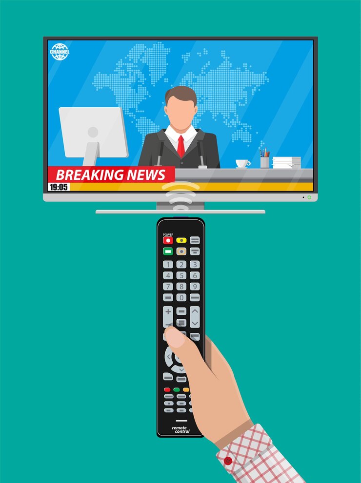 Vector locutor de noticias en el estudio