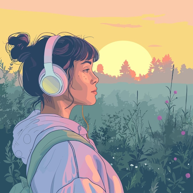 Vector lofi_girl_ilustración joven_mujer