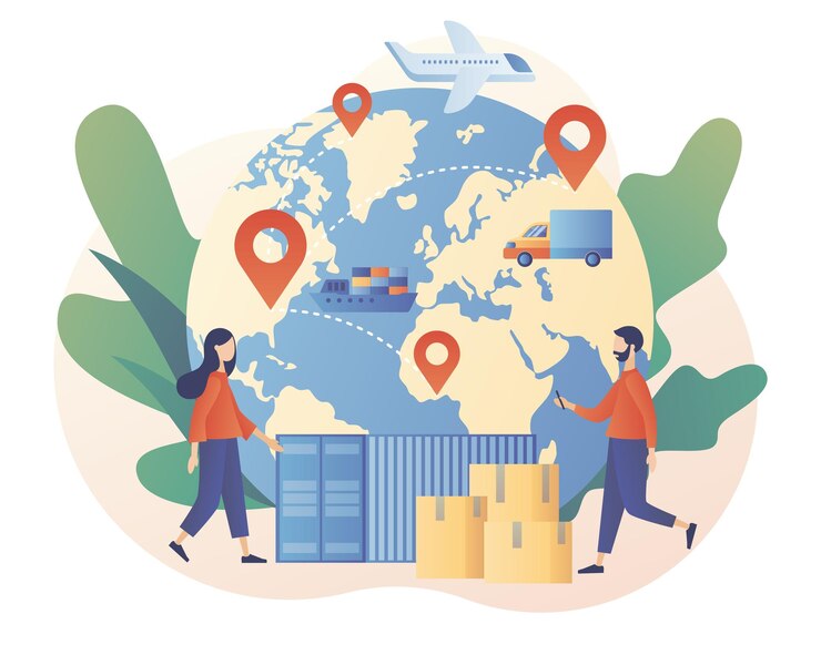 Vector logística comercial red logística global exportación importación almacén transporte comercial