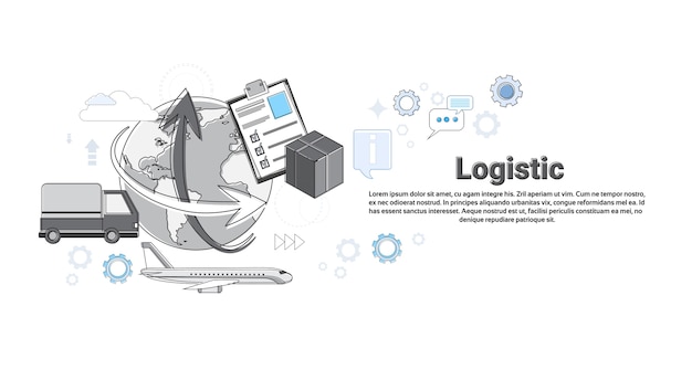 Logística de envío Servicio de entrega web Banner delgada línea Vector Illustration