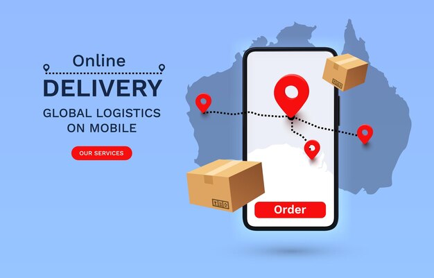 Logística global de entrega en línea en la entrega móvil dentro de la ilustración vectorial de Australia