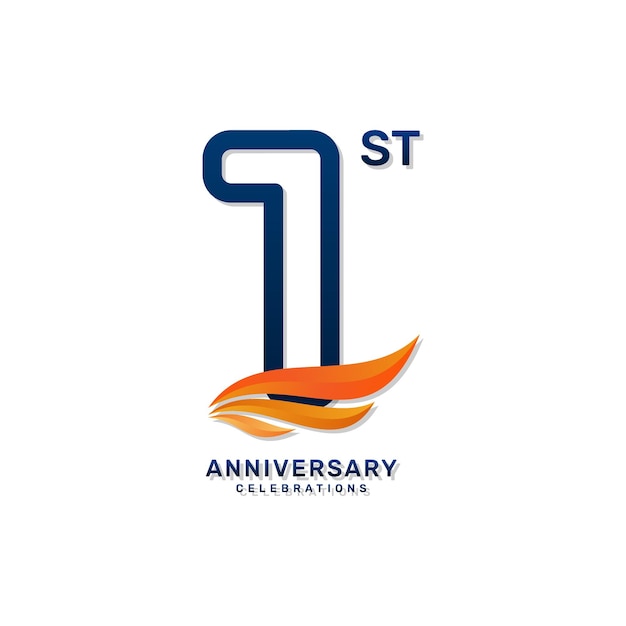 Logo del 1er aniversario en un estilo simple y lujoso con números azules y alas naranjas