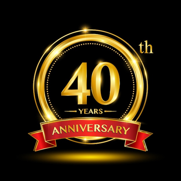 logo del 40 aniversario con un estilo de insignia dorada y cinta roja