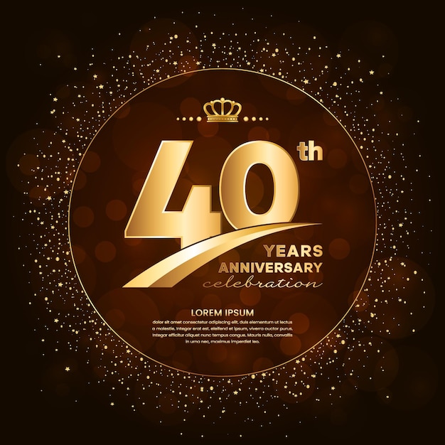 Logo del 40 aniversario con números dorados y brillo aislado en un fondo degradado