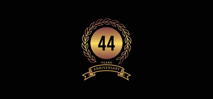 Vector logo del 44 aniversario con fondo dorado y negro