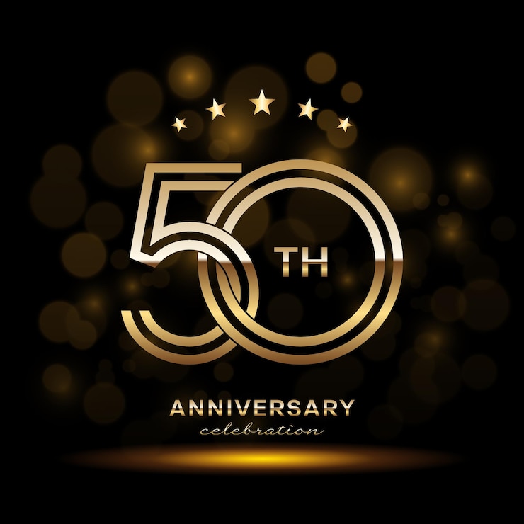 Vector logo del 50 aniversario con color dorado y estilo de línea doble logo vector template
