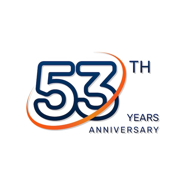 Logo del 53 aniversario con números azules y un anillo naranja en un estilo sencillo y lujoso