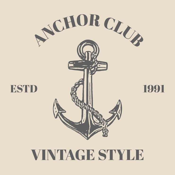 Vector logo anchor aislado sobre fondo crema con estilo retro vintage. grabado vectorial vintage