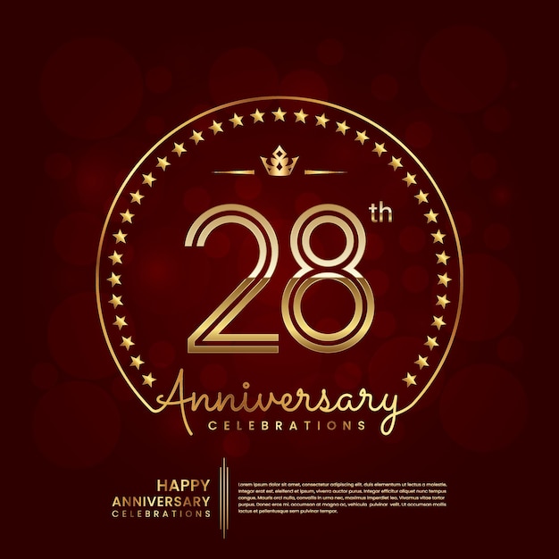 logo de aniversario de 28 años en color dorado