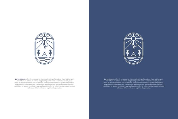logo arte lineal vintage paisaje montaña árbol pino