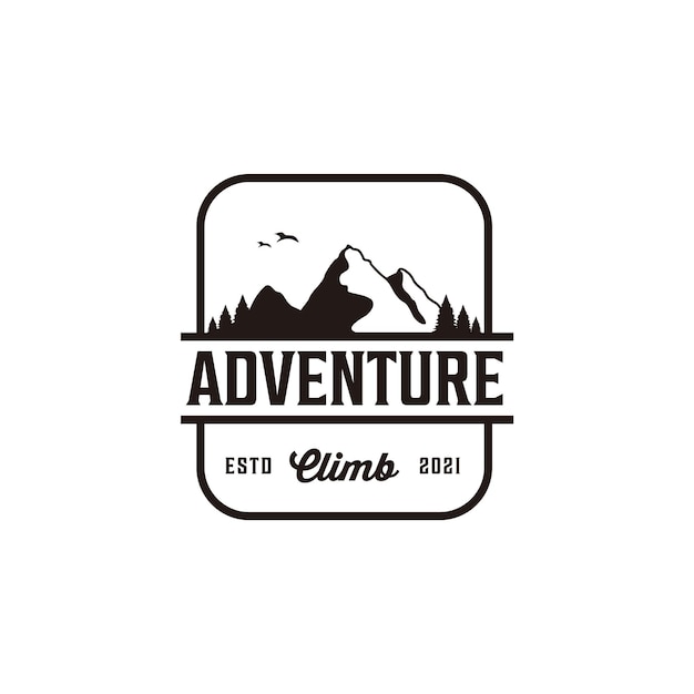 Logo de aventura de pico de montaña silueta retro vintage