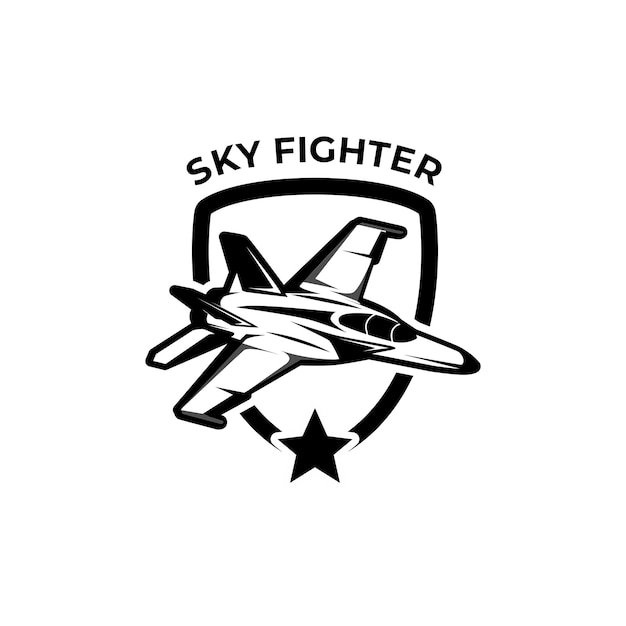 Un logo para un avión de combate con las palabras sky fighter en él